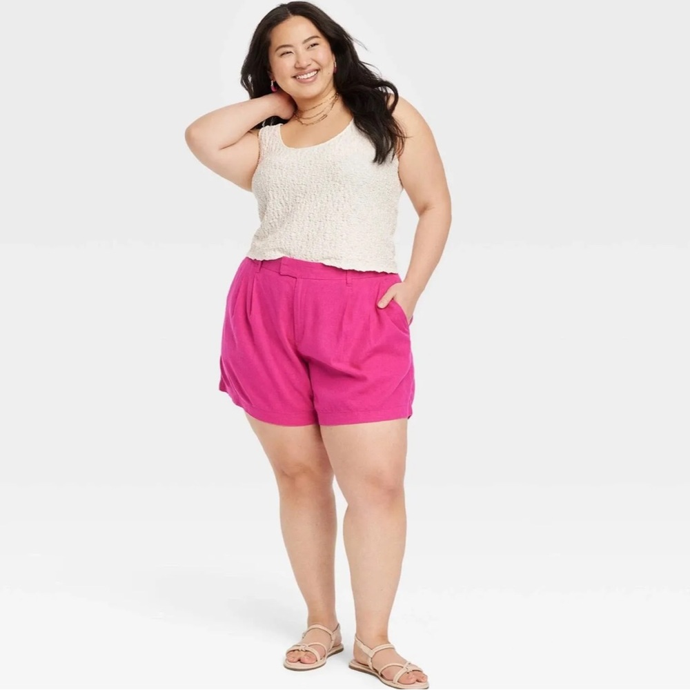 A New Day Women's High-Rise Tailored Linen Shorts Pink ~17
